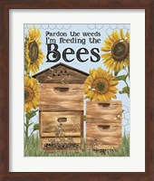 Framed Honey Bees & Flowers Please portrait IV-Pardon the Weeds