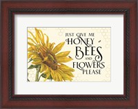 Framed Honey Bees & Flowers Please landscape III-Give me Honey Bees