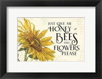 Framed Honey Bees & Flowers Please landscape III-Give me Honey Bees