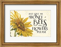 Framed Honey Bees & Flowers Please landscape III-Give me Honey Bees