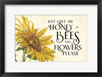 Framed Honey Bees & Flowers Please landscape III-Give me Honey Bees