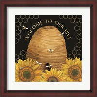 Framed Honey Bees & Flowers Please on black III-Welcome