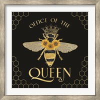 Framed Honey Bees & Flowers Please on black IV-The Queen