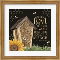Framed Honey Bees & Flowers Please on black V-Love and Skill