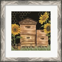 Framed Honey Bees & Flowers Please on black VII