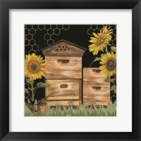 Honey Bees & Flowers Please on black VII Framed Print
