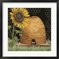Framed Honey Bees & Flowers Please on black VIII