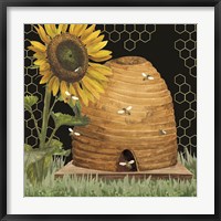 Framed Honey Bees & Flowers Please on black VIII
