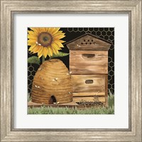 Framed Honey Bees & Flowers Please on black IX