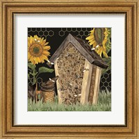Framed Honey Bees & Flowers Please on black X