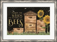Framed Honey Bees & Flowers Please landscape on black I-Pardon the Weeds