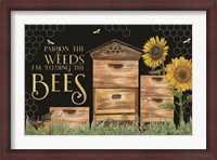 Framed Honey Bees & Flowers Please landscape on black I-Pardon the Weeds