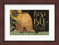 Framed Honey Bees & Flowers Please landscape on black II-Busy Bee