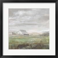 Framed White Barn Fields