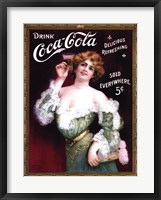 Framed Coca-Cola Lady in Green Dress