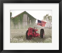 Framed Red Patriotic Tractor