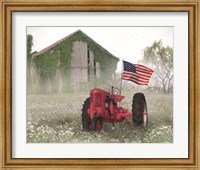 Framed Red Patriotic Tractor