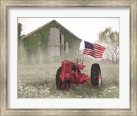 Framed Red Patriotic Tractor