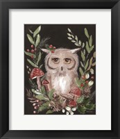 Framed Christmas Owl and Mushrooms