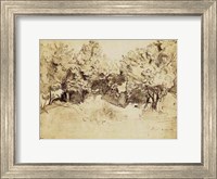 Framed Sepia Corot Landscape