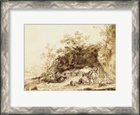 Framed Sepia Landscape with Horses