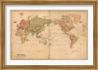 Framed Map of the World, c.1800's (mercator projection)
