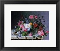Framed Still Life with Flowers and Bird Nest