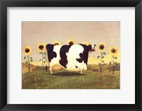 Framed Cow With Sunflowers