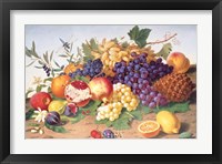 Framed Still Life of Grapes, Pineapple, Figs