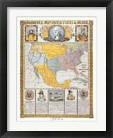 Framed Ornamental Map/United States and Mexico
