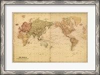 Framed Map of the World, c.1800's (mercator projection)