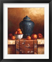 Framed Ginger Jar with Peaches, Apricots & Tapestry