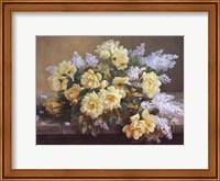 Framed Still Life of Yellow Roses with Lilacs