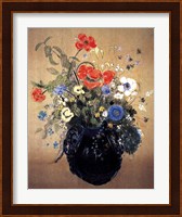 Framed Blue Vase of Flowers