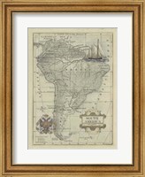Framed Antique Map Of South America
