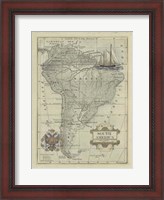 Framed Antique Map Of South America