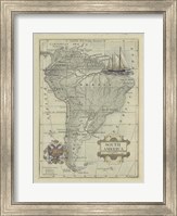 Framed Antique Map Of South America