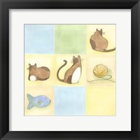 Tic-Tac Cats In Blue Framed Print