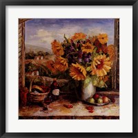 Framed Sunflowers With Fruit And Wine II