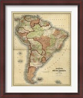 Framed Antique Map of South America