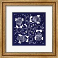 Framed Chinese Indigo Fish IV