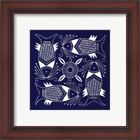 Framed Chinese Indigo Fish IV