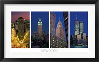 Framed Flatiron Building, the Empire State Building, the Chrysler Building and the World Trade Center