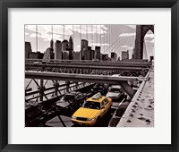 Framed Yellow Cab on Brooklyn Bridge