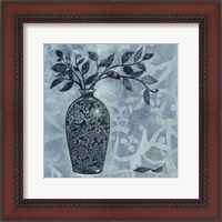 Framed Ornate Vase with Indigo Leaves II