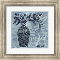 Framed Ornate Vase with Indigo Leaves II