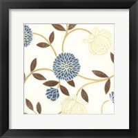 Blue and Cream Flowers on Silk I Framed Print