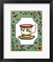 Framed Teacup with Green Floral