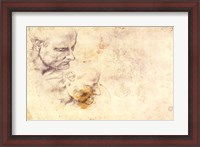 Framed W.60 Sketch of a male head, in two positions