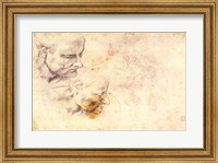 Framed W.60 Sketch of a male head, in two positions